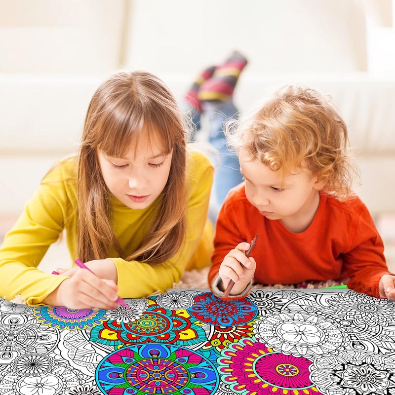 Dvbonike Jumbo Mandala Coloring Poster Giant Flower Color-in Paper Poster DIY Drawing Blank Doodle Art Banner Circular Floral 55.1x23.6 inch Wall Decor, Home School Activity Party Supplies for Kids - Image 4